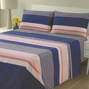 4 Piece Printed Bed Sheets Set MultiColor Striped Houndstooth Hotel Quality Lux